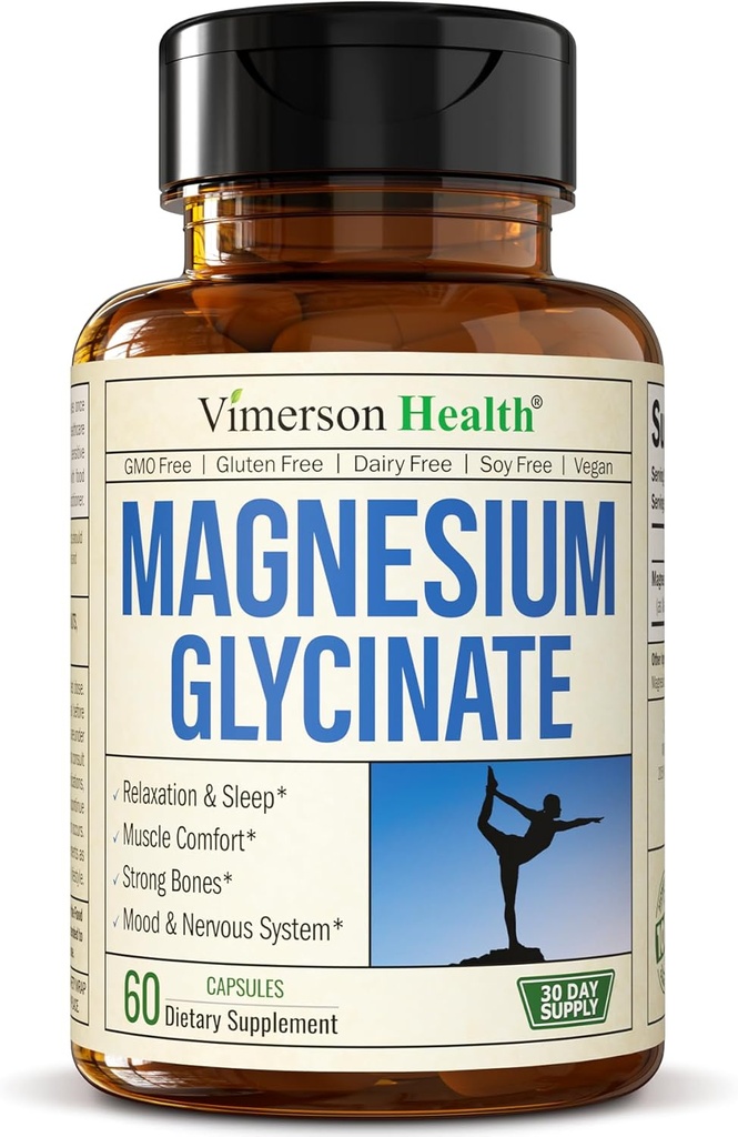 Pure Magnesium Glycinat 200mg (Glicinato de Magnesio) - Chelated Magnesium supplement til søvn, afslapning, Muskel & Wellness - Bedre Absorberet end Citrate eller Oxide - 60 Veganske kapsler