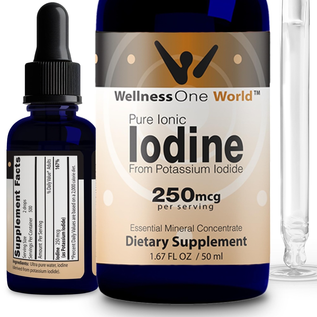 WellnessOne Jod Drops for Thyroid Support - Hurtig fungerende flydende jod supplement fra Kalium Iodide - Great for Immunity & Cognition & Maksimerer Iron Absorption - 1.67 fl oz