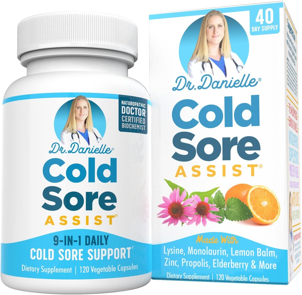 Bedste Cold Sore supplement med Lysin og Lemon Balm - Dr. Danielle Cold Sore Assist - 120 Kapsler