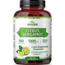 Zazzee Citrus Bergamot 25: 1 Extract 1200 mg, 40% Polyphenolske Flavanoner, 150 Vegan Kapsler, Kosher, Koncentreret og Standardiseret 25X Potency, Non-GMO og All- Natural, Lavet i USA