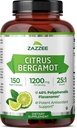 Zazzee Citrus Bergamot 25: 1 Extract 1200 mg, 40% Polyphenolske Flavanoner, 150 Vegan Kapsler, Kosher, Koncentreret og Standardiseret 25X Potency, Non-GMO og All- Natural, Lavet i USA