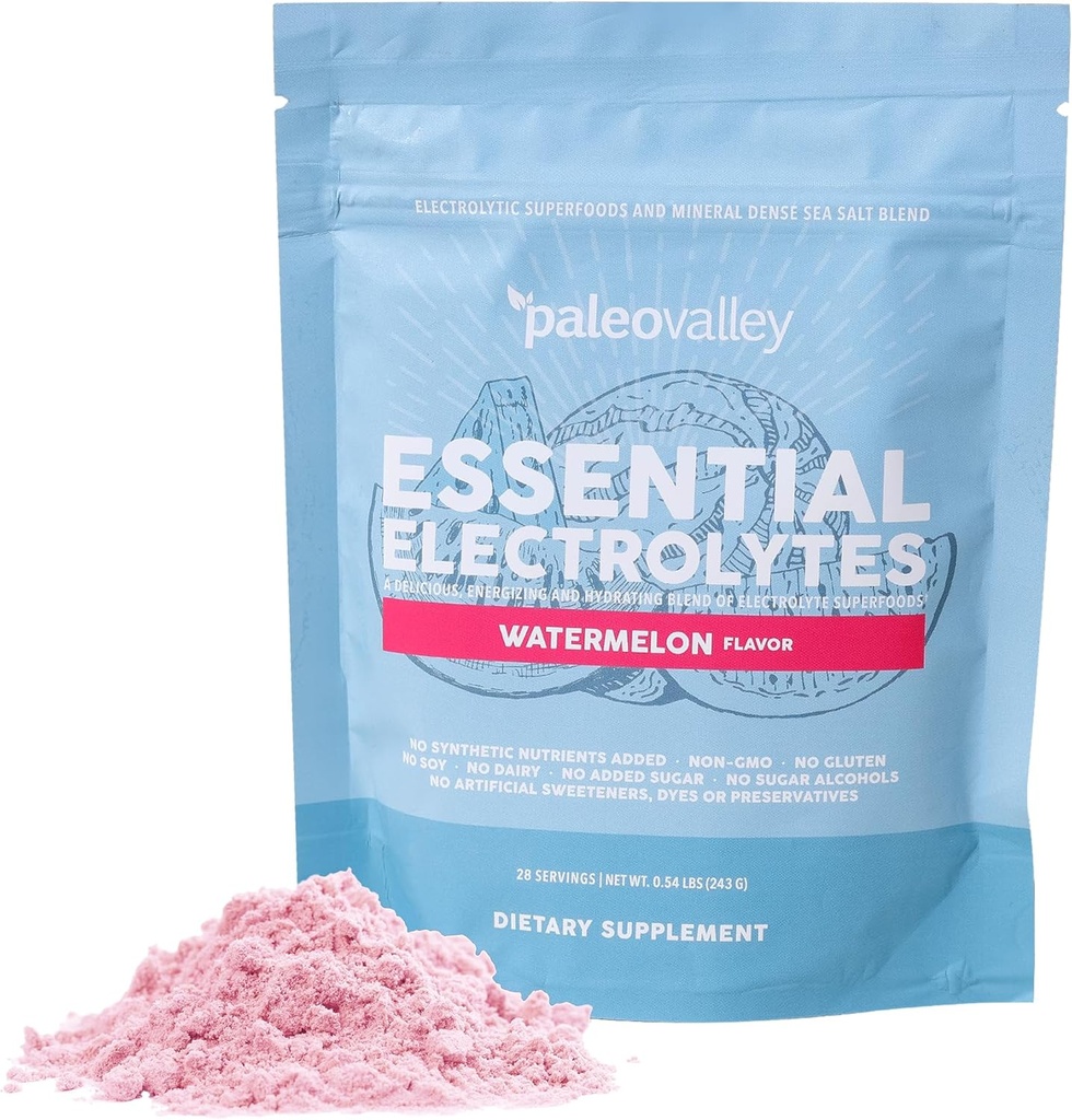 Paleodal Essential Electrolytes Powder - Fuld Spectrum Watermelon Electrolyte Powder til hydrering, energi og muskel Inddrivelse - Ingen sukker tilføjet - 28 Servering