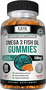 Kaya Naturals Omega 3 Fish Oil Gummies -Fish Oil Supplement with EPA & DHA Fatty Acids - Helps Support Brain, Eye, Heart Health & Immune Support - Non-GMO - 60 Count