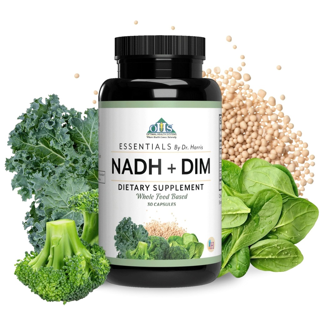 Optimal Health Systems NADH + DIM | Dr. Harris Essentials | Energy + Neurotransmitter Support | Plant-Based | Mental Clarity, Concentration, & Memory Supplement | 30 Capsules