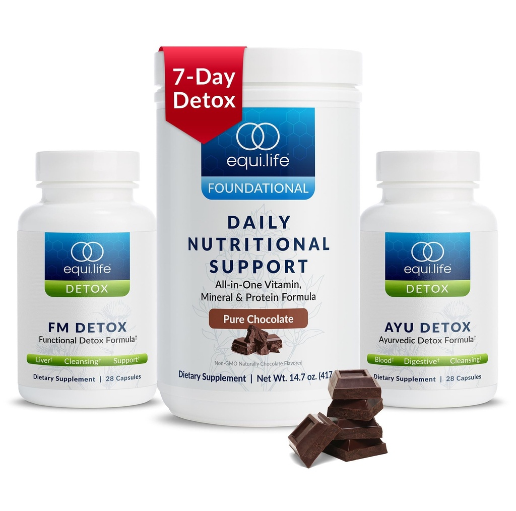 Equilife Dr. Cabral Detox, 7 Day Program med Plant Based Protein, Vitaminer, Aminosyrer, & Mineraler til støtte fuld Body Balance, Meal Erstatning Powder, Vegan, Gluten Free, Chokolade, 14 Servere