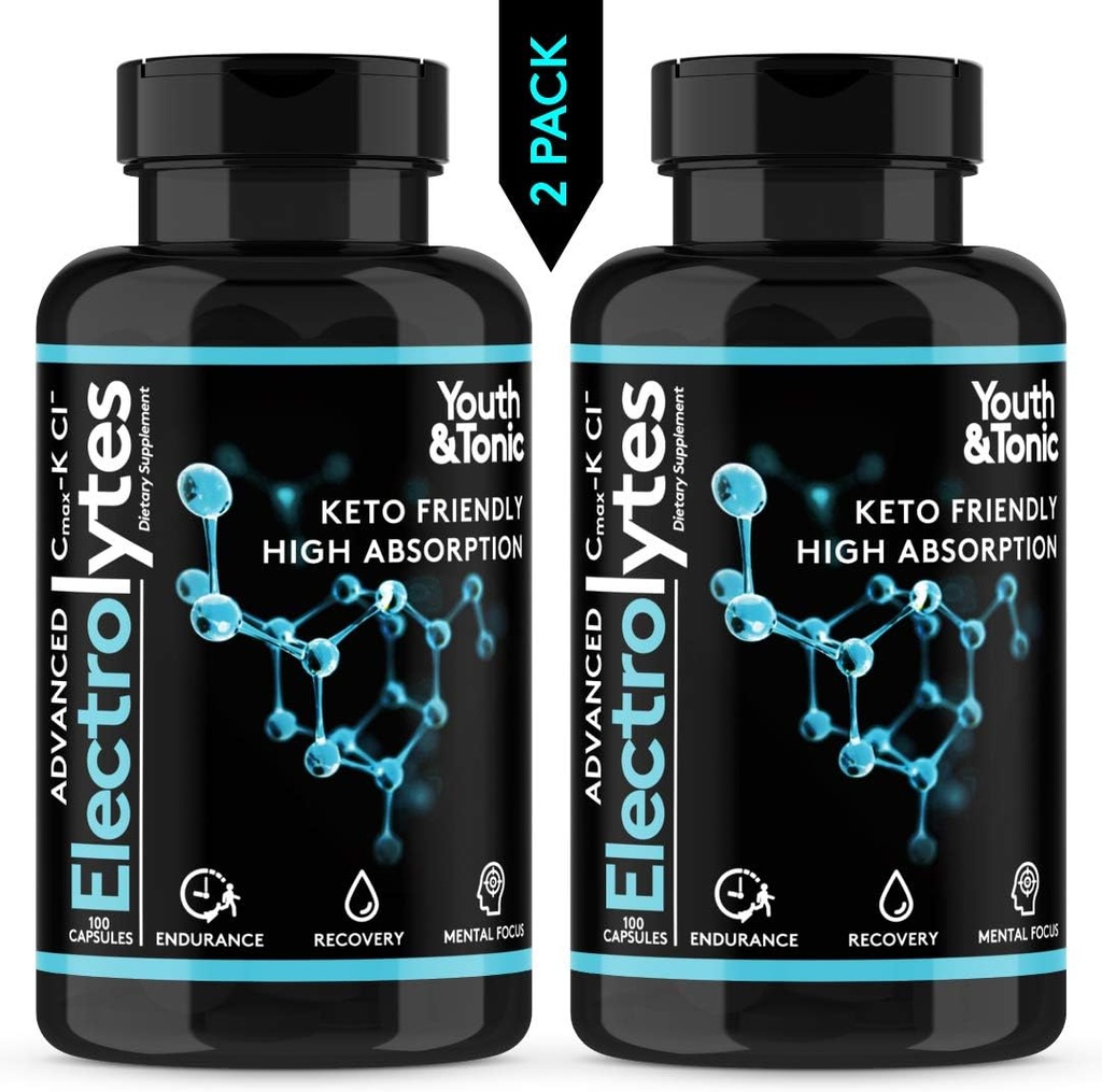 Komplet electrolyte supplement w Høj biotilgængelighed og Cmax Chloride Kalium Magnesium for Endurance Muscle Recovery Mental Focus. Hurtig rehydrering Salte og Keto Friendly Pills med 200 hætter