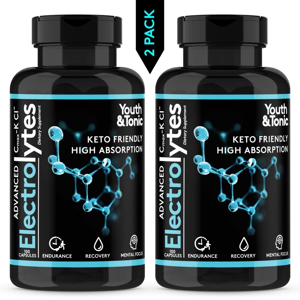 Komplet electrolyte supplement w Høj biotilgængelighed og Cmax Chloride Kalium Magnesium for Endurance Muscle Recovery Mental Focus. Hurtig rehydrering Salte og Keto Friendly Pills med 200 hætter