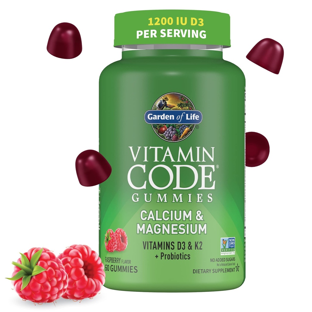 Have of Life Vitamin Code Calcium Magnesium Gummier med D3 & K2, Understøtter Bone Sundhed & Bone Styrke + Prebiotika & Probiotika til fordøjelsesstøtte, Non- GMO, Gluten- Free, 60 Raspberry Gummies
