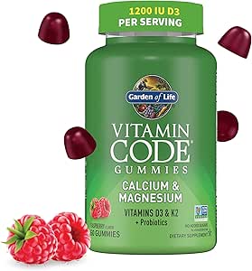 Have of Life Vitamin Code Calcium Magnesium Gummier med D3 & K2, Understøtter Bone Sundhed & Bone Styrke + Prebiotika & Probiotika til fordøjelsesstøtte, Non- GMO, Gluten- Free, 60 Raspberry Gummies