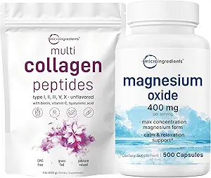 Mikroingredienser Multi Collagen Protein Powder 16oz & Magnesium Oxide 400mg Bundle Pack- 124; Grass- Fed Collagen Peptider