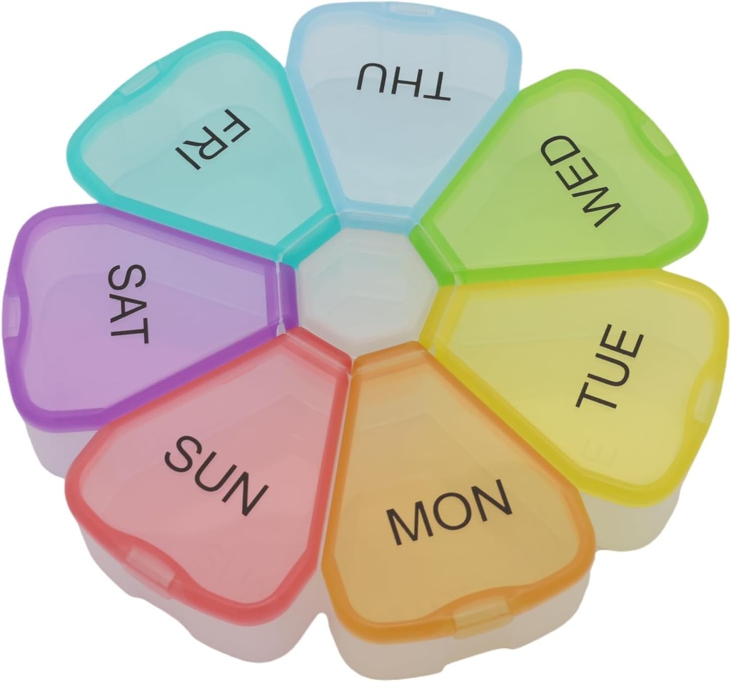 7 Dag Ugentlig Pill Round Organizer, ShysTech Stor Pill Case Pill Box 1 tid En dag for piller / Medicin / Kosttilskud / Vitamin (Multi- Color)