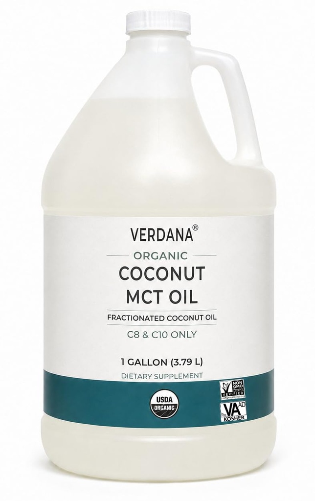 Verdana USDA Certified Organic Coconut MCT Oil -fraktioneret kokosolie - Ingen Palm Kernel Brugt - Kosher, Food Grade, Non- GMO - Great for Keto og Paleo Diets - 1Gallon