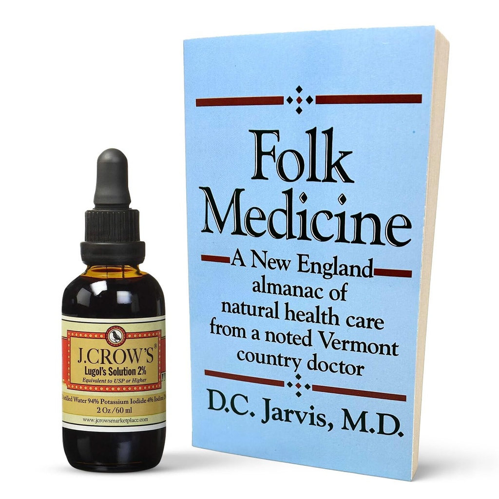 J.CROW 'S ® Lugol' s 2% jod Solution & 'Folk Medicine' Book Bundle: Essential Jod Formulering Siden 1829 parret med en ny England Almanak af Natural Health Care Viden