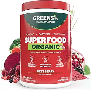 Green + Organic Reds Superfood Powder, Antioxidant, Polyphenol, Blend for Morning Kick, Energy, Vitality Boost, Nutrition, Vibrant Health, Vegan Soy / Dairy / Gluten Free (8.46oz)