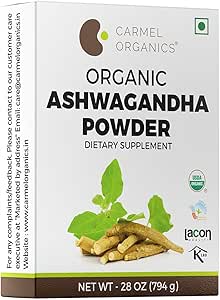 CARMEL ORGANICS Organic Ashwagandha Root Powder (28 Oz eller 794g / 1,75 Lbs) USDA Certified. Lab Testet, Non GMO & Gluten Free against 124; Withania Somnifera fra Indien