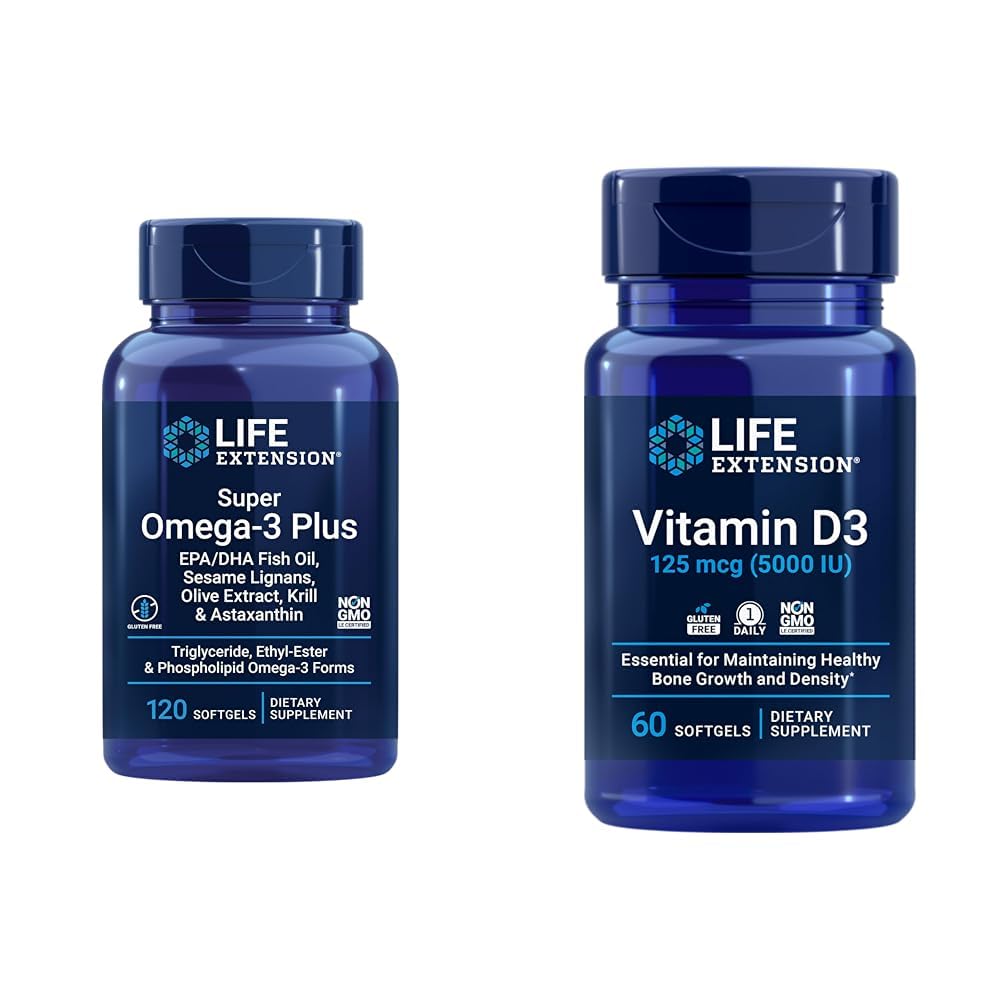 Life Extension Super Omega-3 Plus EPA / DHA Fish Oil, Sesame Lignans & Vitamin D3 125 mcg (5000 IE), Knoglesundhed, Brain Performance