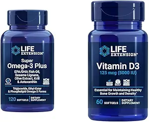 Life Extension Super Omega-3 Plus EPA / DHA Fish Oil, Sesame Lignans & Vitamin D3 125 mcg (5000 IE), Knoglesundhed, Brain Performance