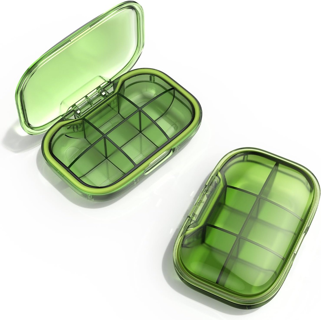 6 Segment Travel Pill Box, Pill Organizer Fugt Bevis Pill Case, Lille Pill Box til Pocket Purse, Daglig Portable Medicin Vitamin Box, Fisk Oil Box, Supplement Box (Grøn)