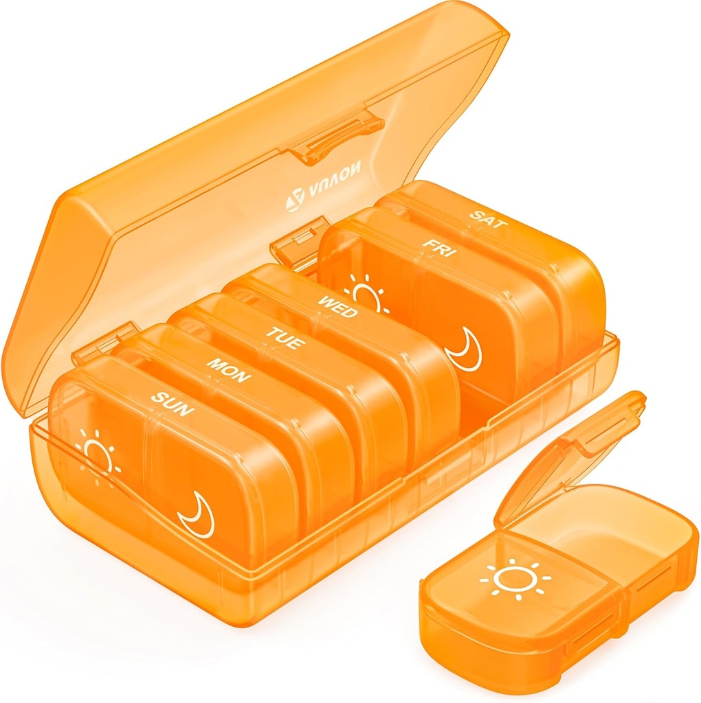 AUVON XL Ugentlig Pill Organizer 2 gange om dagen, AM PM Pill Case med One- Side Stor Åbning for nem at bruge, Pill Box 7 Day Travel Medicin Organizer for Medicin, Vitaminer, Fiskeolier, Kosttilskud