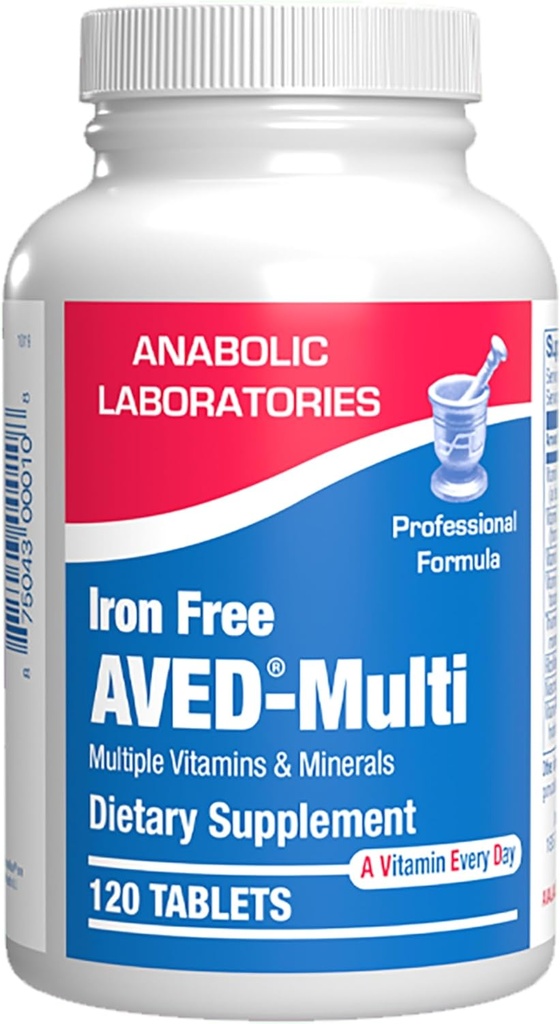 Iron Free Daily Multivitamin for Men and Women, 120 Tablets - AVED Daily Multi Vitamin and Minerals Health Supplement - Vitamins A, C, D, E, Vitamin B Complex, Zinc, Calcium, Magnesium, More