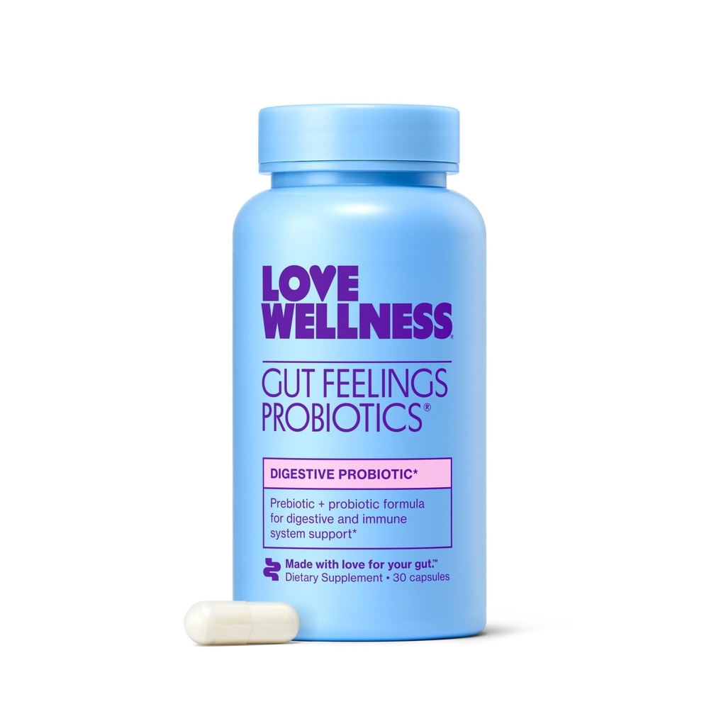 Love Wellness Gut Feelings Probiotiske Medical 124; Gut Sundhed for kvinder, fordøjelse Relief & immunforsvar Supplement Medical 124; Kvinder Probiotika for gas Relief Medical 124; 3 Millioner CFU Medical Prebiotic and Postbiotic Medical