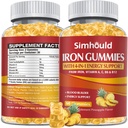 1 Pack Vegan 80MG jern supplement Gummies for kvinder & mænd - Vitamin A, C, B for voksne & børn - Blod & Builder & Energy Support for jernmangel, anæmi - 60 Counts Pineapple Flavor Gummies