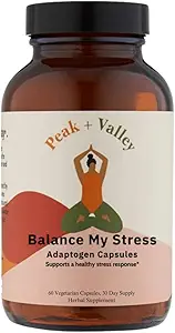 Peak + Valley Stress Relief Supplement for Mood Support Balance Mine Stress Kapsler - Indeholder adaptogener, Ashwagandha, Eleuthero Root, Reishi Mushroom Supplement - Natural Mood Stabilizer - 60 Ct
