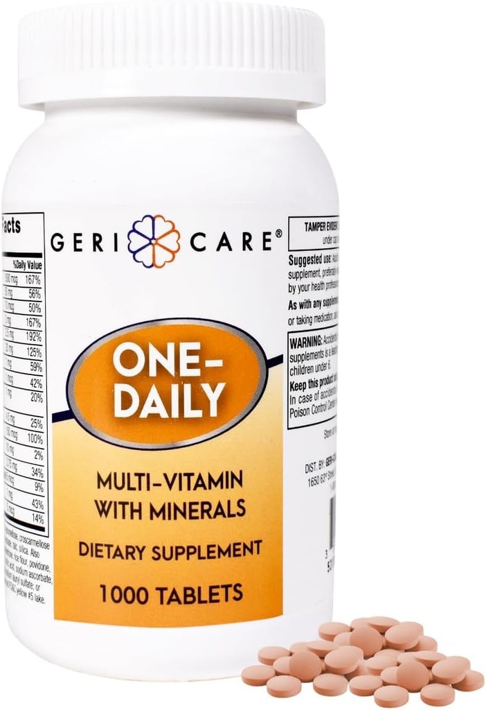 GeriCare One- Daily Multivitaminer med mineraler til mænd og kvinder (1000 tabletter) High- Potency Multi- Vitamin & Multimineral Dietary Supplement for Immunitet, Energy Medical 124; Komplet daglig ernæringsmæssig støtte