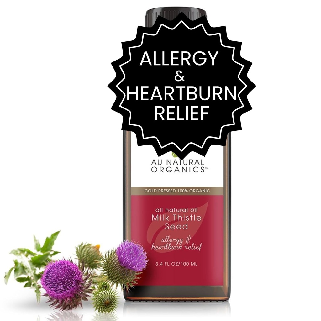 Au Natural Organics Milk Thistle Seed Oil Cold Pressed Organic Medical 124; Milk Thistle Supplement til leverstøtte, Boost immunsundhed, fordøjelsessygdomme, knoglerelaterede, hud & hjerne sundhed 3.4 fl oz