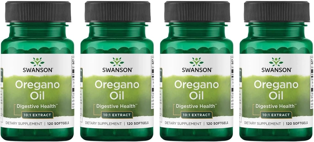 Swanson Oregano Oil 10: 1 Uddrag - Naturligt supplement til fremme af fordøjelsessygdomme og respiratorisk støtte - Understøtter Gastrointestinal System & Urinary Tract Health - (120 Softgels, 150mg Hver) (4 Pack)