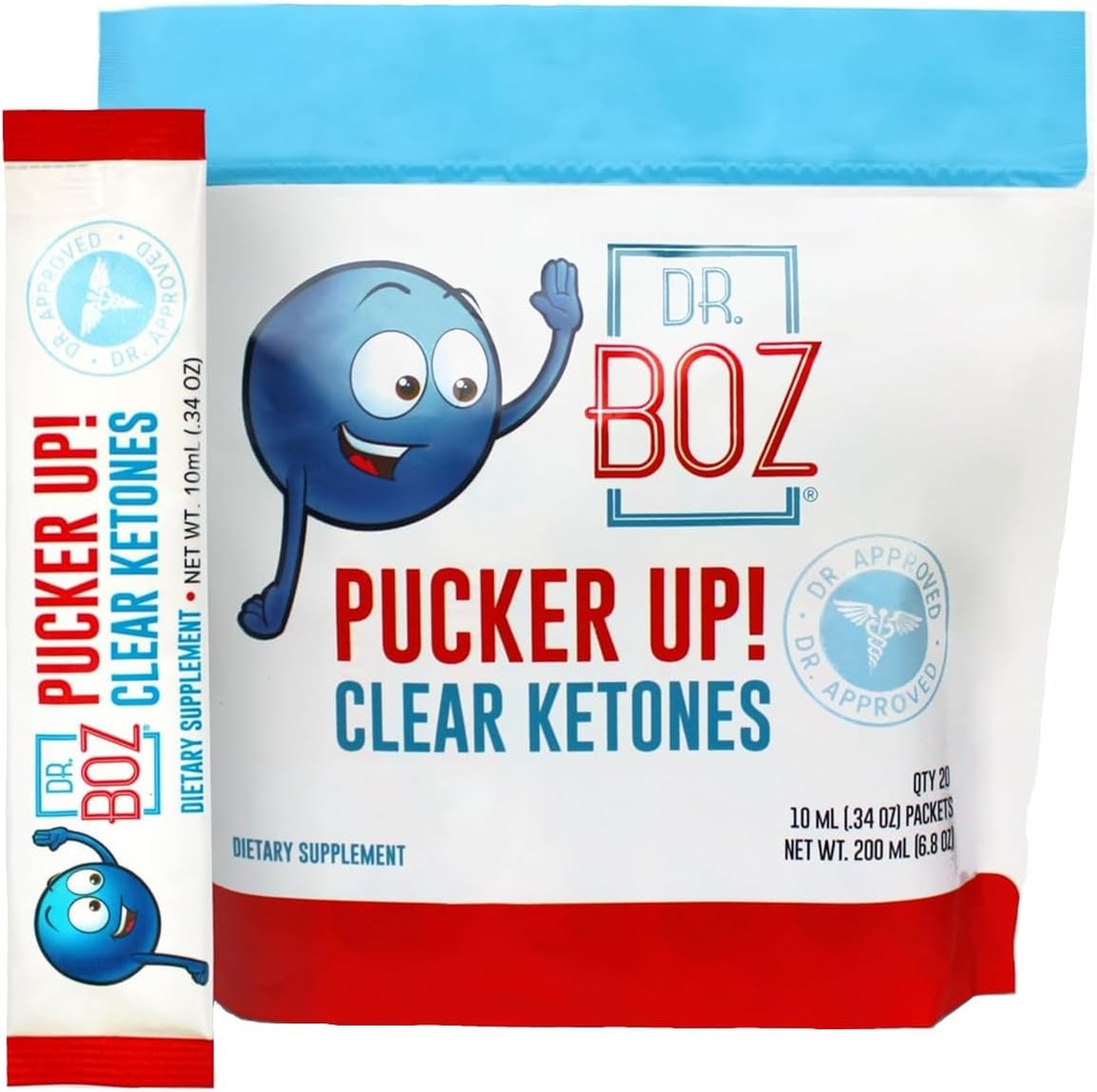 Dr. Boz - Pucker UP! Klare Ketoner, 20 Pakker - Pure Liquid BHB - Hurtig fungerende eksogene Ketoner - Øge energi & Klarhed - Max Styrke - Kvalitet Testet - Lavet i USA - Keto Diet - 0.34oz (10ml)