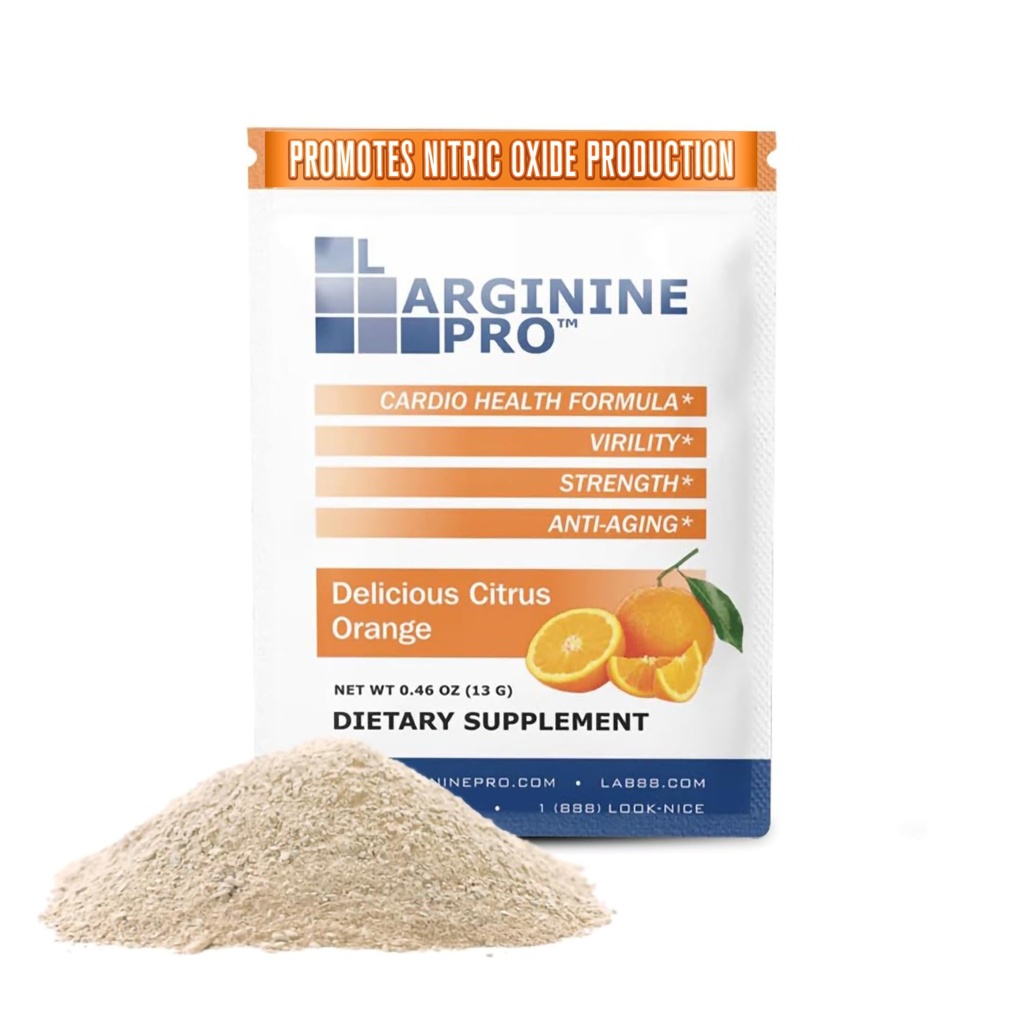 L- ARGININE PRO supplement Pulver • 124; 30 Pakker Single Serve Travel Størrelse • 124; 5,500 mg L- arginin Plus 1.100mg L- Citrullin, Orange