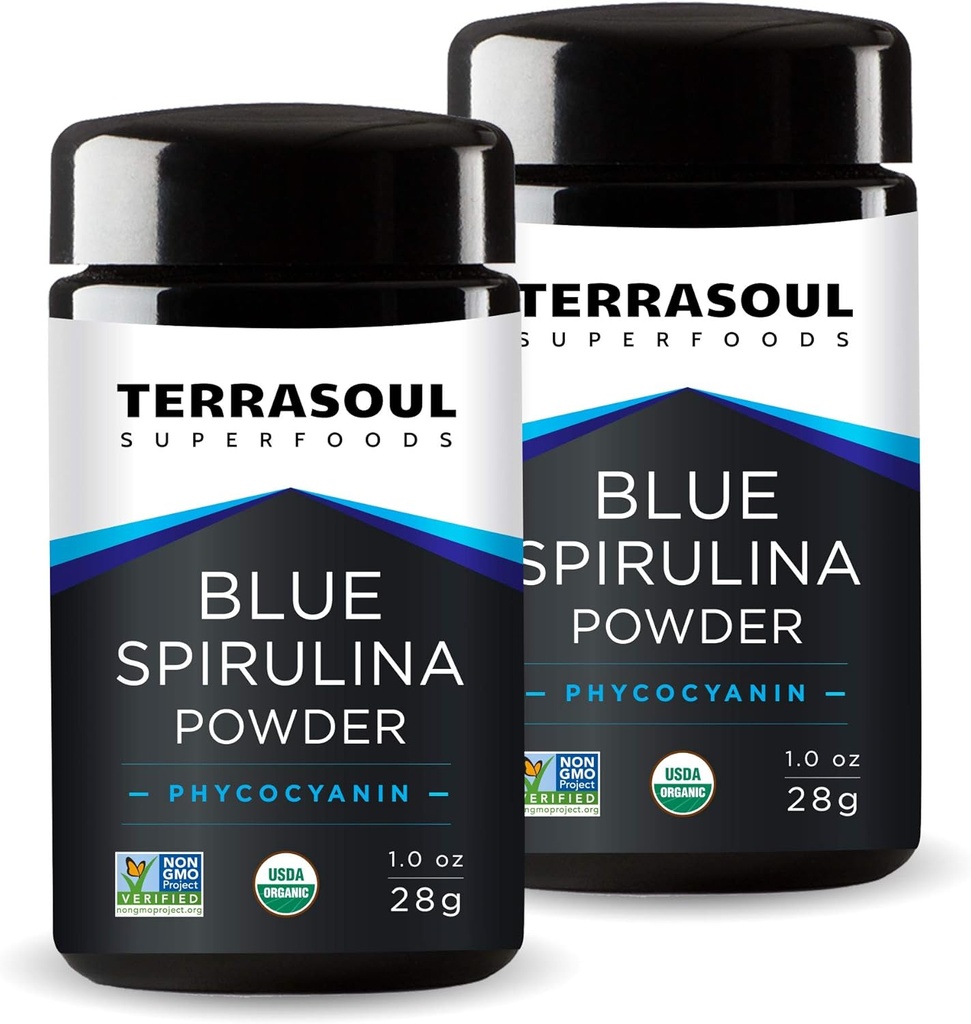 Terrasoul Superfoods Organic Blue Spirulina Powder (in Miron Glass Jar): 2 Oz (2 Pack)