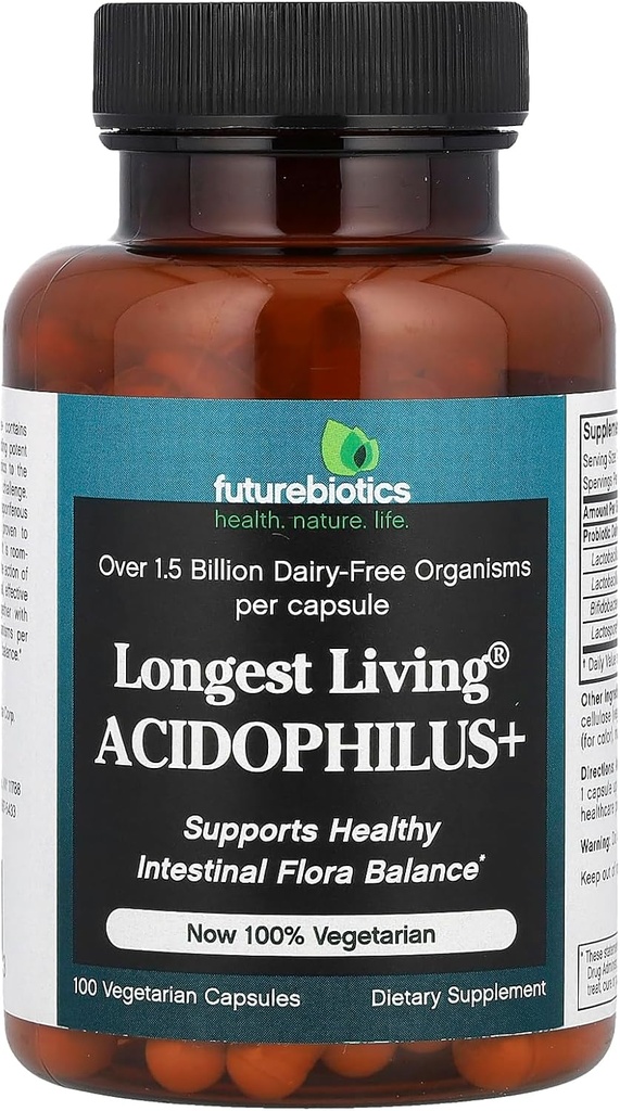 Futurebiotika Længeste levende Acidophilus Plus kapsler, 100- Tæl