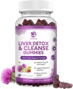 Lever Cleanse Detox & Reparation Gummies- Ny Formel Leverstøtte supplement med mælk Thistle Silymarin, Mælkebøtte, Artiskok Extract & Elderberry - Ingen sukker, lever sundhed supplement - 60 Vegan Gummie