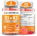Sugar Free Vitamin D3 K2 Gummies, Vitamin D Gummies Supplement, 10000 IE + 200mcg D3 og K2 Kosttilskud, Tasty Gummy Vitamin, Support For Bones Muskeltænder Immunitet, 60 Servering 120 Gummies, Hindbær