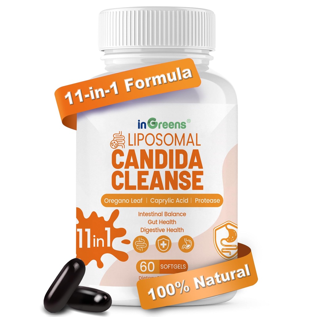 11-in-1 Candida Cleanse, Advanced Candida Cleanse Detox for kvinder & mænd, Candida Support Supplement med Oregano, Capbate Acid, Probiotika & Herbal Ekstrakter, 60 Softgels