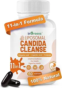 11-in-1 Candida Cleanse, Advanced Candida Cleanse Detox for kvinder & mænd, Candida Support Supplement med Oregano, Capbate Acid, Probiotika & Herbal Ekstrakter, 60 Softgels