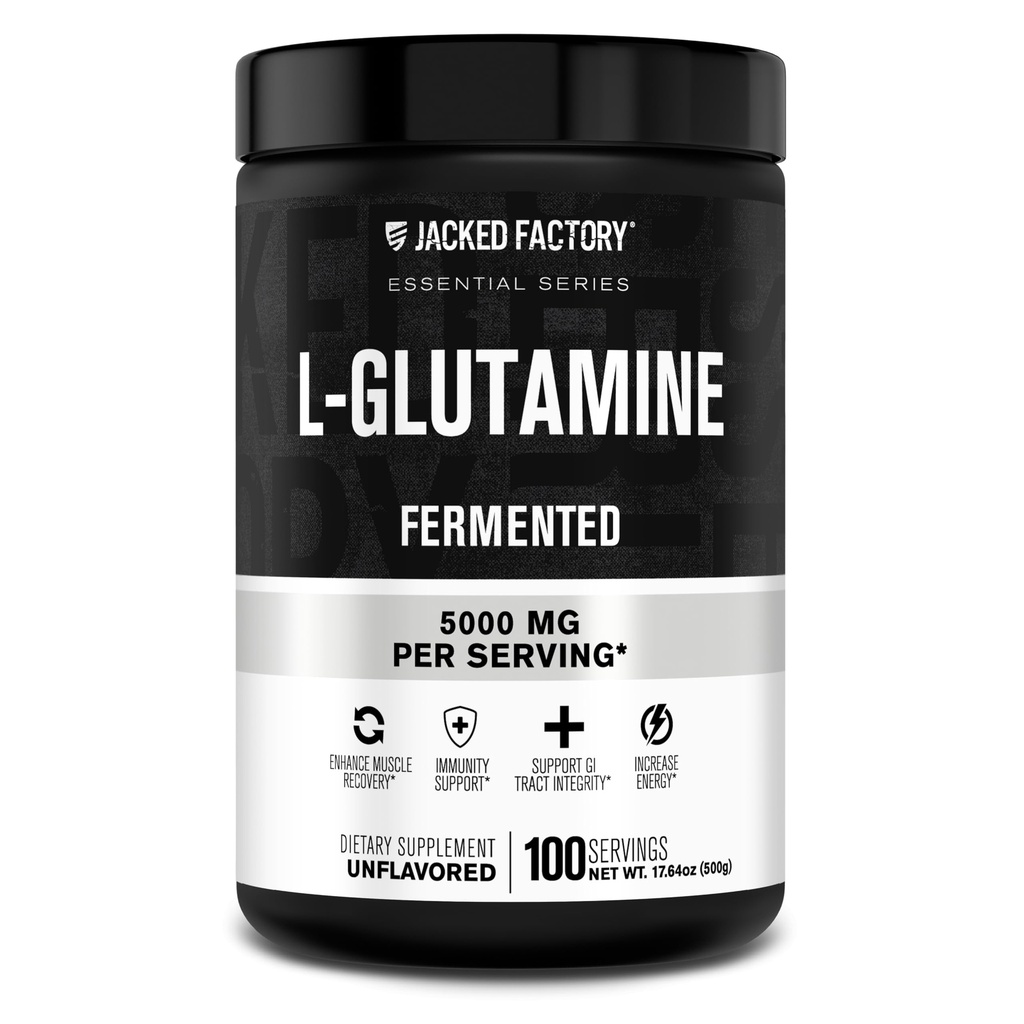 Jacked Factory L- Glutamin Powder 100 Servering - Vegan Fermented L Glutamin Supplement til indlæg Workout Muscle Recovery, Immunitet, fordøjelsessygdomme