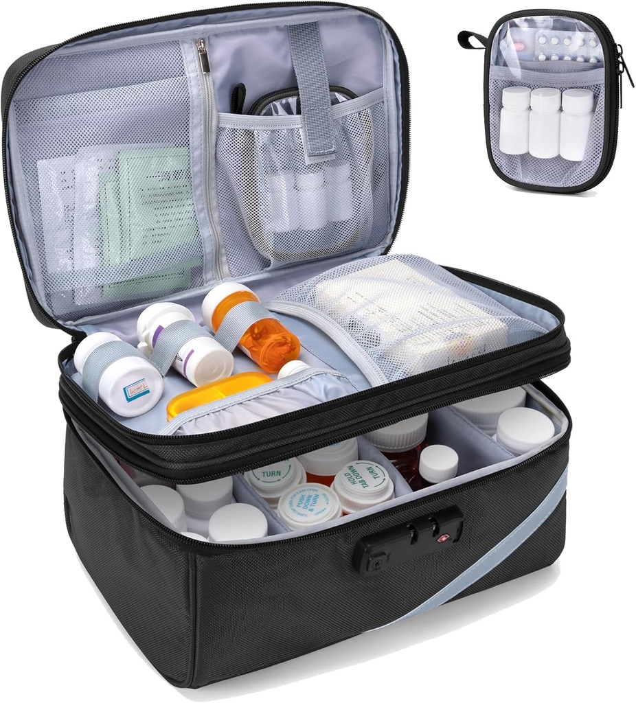 Trunab medicinopbevaringspose med kombinationslåse, låsbar pilleflaske Organizer, Travel Medication Carry sag for Medicine Box, receptpligtig, vitaminer, kosttilskud eller medicinske forsyninger