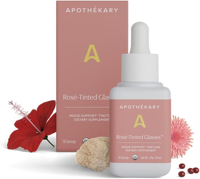 Apothékary Rosé- tonede glasser. 124; Alkohol- Free Rosé- Inspireret Herbal, flydende dråber, Vegan, Sugar- Free & Gluten- Free, Adaptogen Mood Support 30 Serveringer - 1.23oz