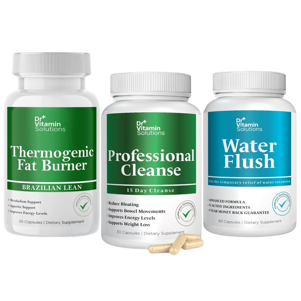DR VITAMIN LØSNING Termogen fedtforbrænder, 15 dages rengøring, vand flush, vægttab for kvinder & mænd bundle, 180 kapsler