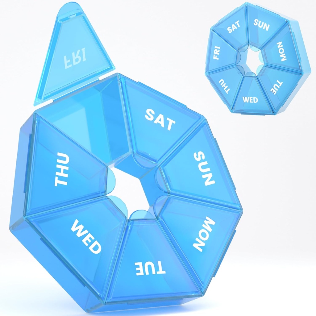 Ugentlig Pill Organizer, 2 Pack Portable Pill Box Medicine case 6 Farver (Seven Day) Ny udgave af Vitamin / Fish Oil / Pills / Supplements- Gigt Friendly (Blue)