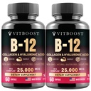 B12 Methylcobalamin med Hyaluronsyre, Collagen, og Folate - 25000 mcg Supplement Enhance Absorption & Boost Energy Note 124; Gluten- fri, Lavet i USA, B1, B2, B3, B6, B7 Complex - pakke med 2