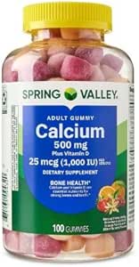 Spring Valley Calcium 500 mg Plus vitamin D 25 mcg Bone Health Kosttilskud Gummies, 100 Count + DRI Store Sticker.