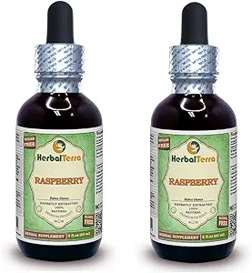 Hindbær (Rubus Idaeus) Glycerit, Økologisk Tørrede blade Alkohol- Free Liquid Extract (Brand Name: HerbalTerra, Stolt Lavet i USA) 2x2 fl.oz (2x60 ml)