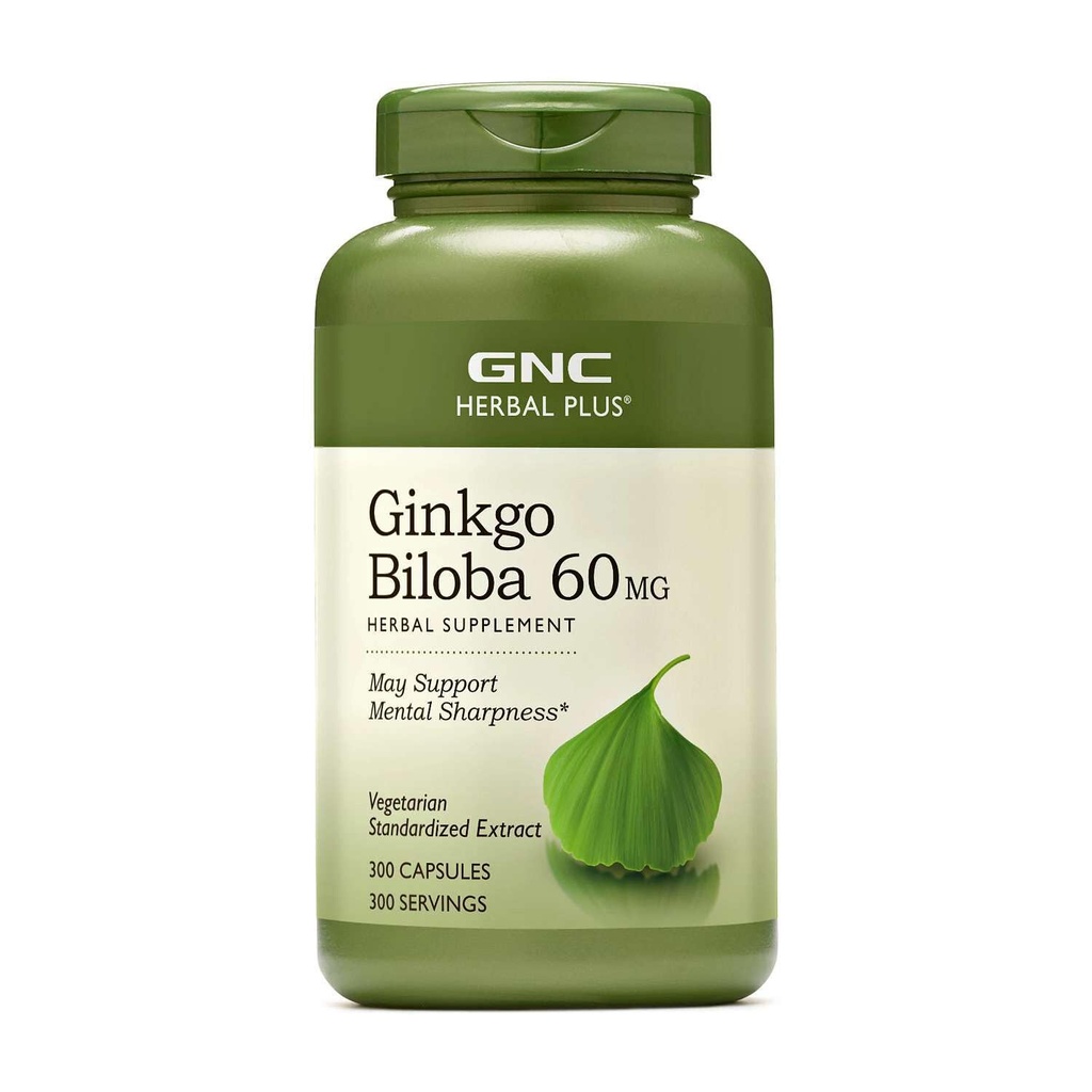 GNC Herbal Plus Ginkgo Biloba 60mg tillæg, Vegetar, Understøtter Mental Sharpness, 300 Servere