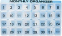 Månedlig Pill Organizer Mea124; 31 rum, 1 per dag, 4 uge Fuld Måned 31 Dag Pill Organizer Mea124; Inkluderer Bakke og 8 Aftagelige rum