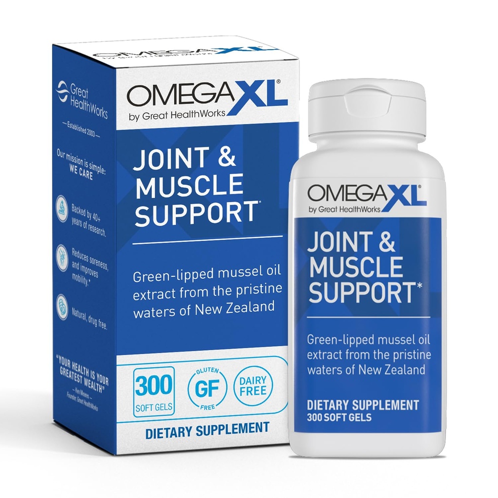 OmegaXL Joint Support - Natural Muscle Support, Green Lipped Mussel Oil, Soft Gel Pills, Drug- Free, 300 Greve