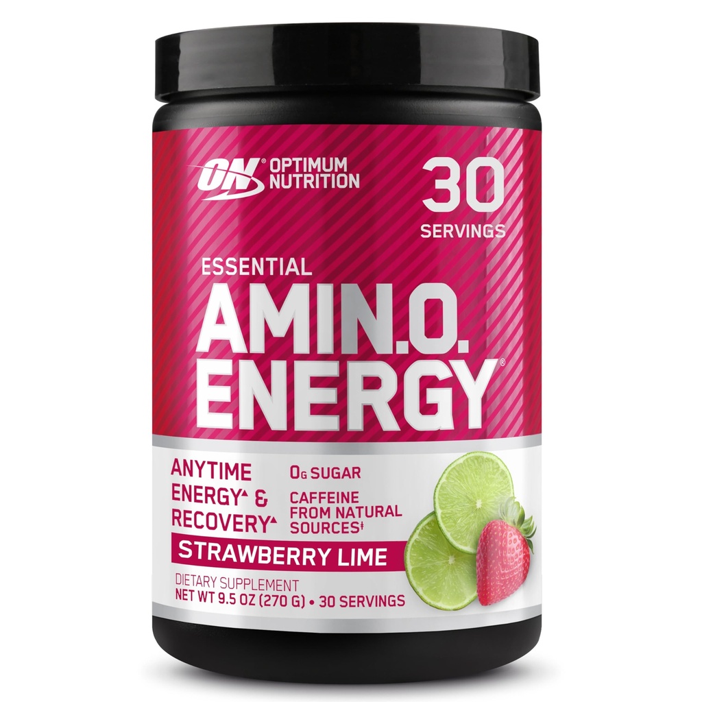 Optimum Nutrition Amino Energy - Pre Workout med grøn te, BCAA, Aminosyrer, Keto Friendly, Green Coffee Extract, Energy Powder - Jordbær Lime, 30 Servering (Packaging May Vary)